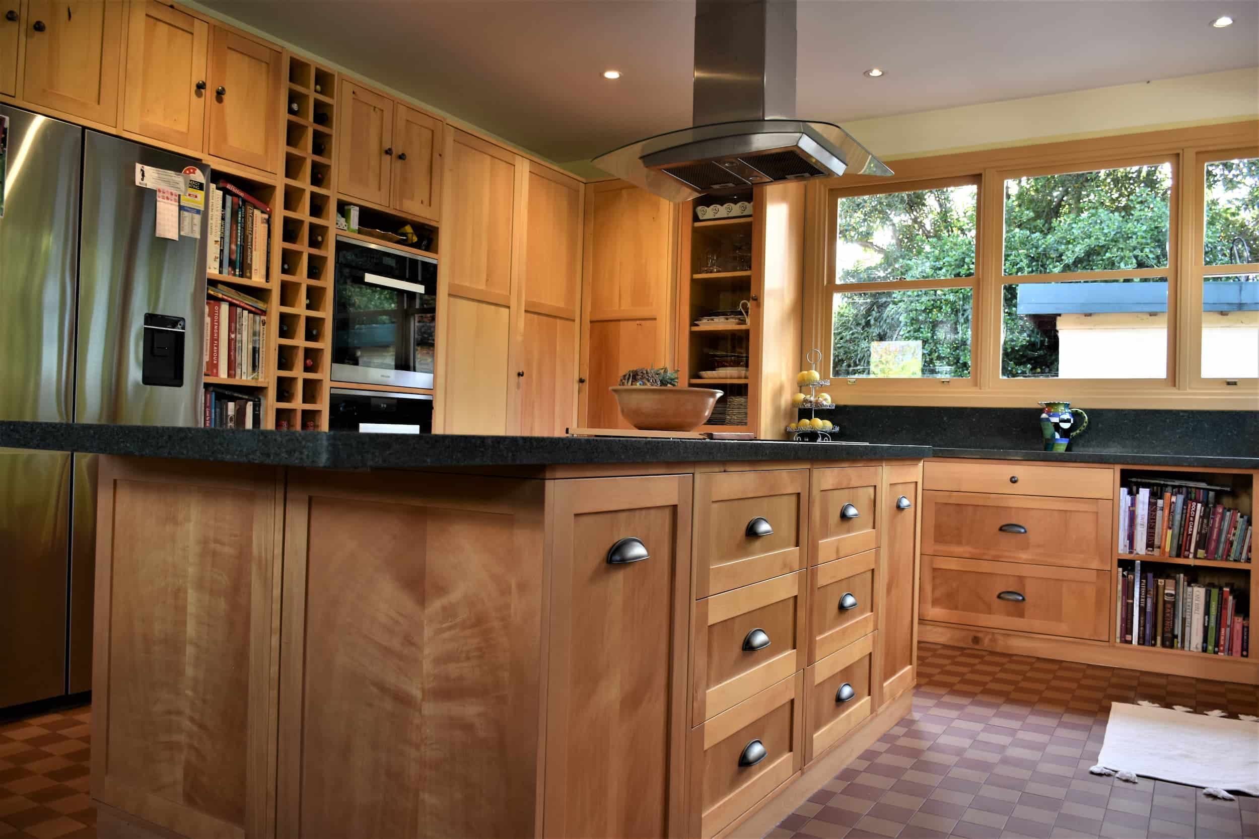Huon pine kitchen island with soft close timber drawers