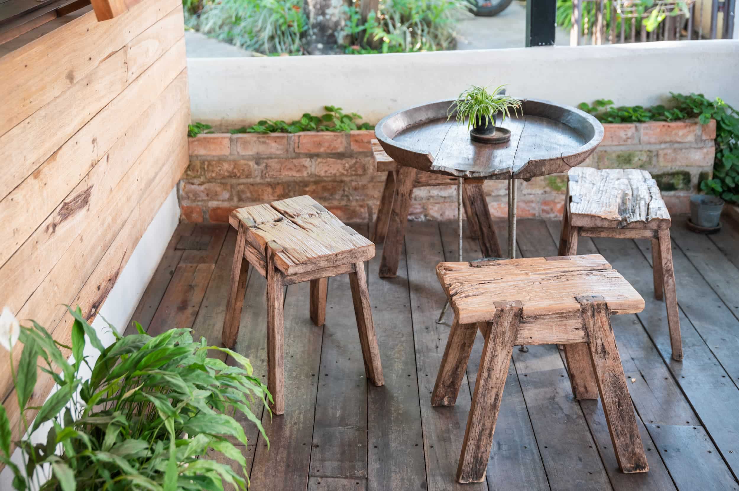 Rustic solid timber stools and table setting