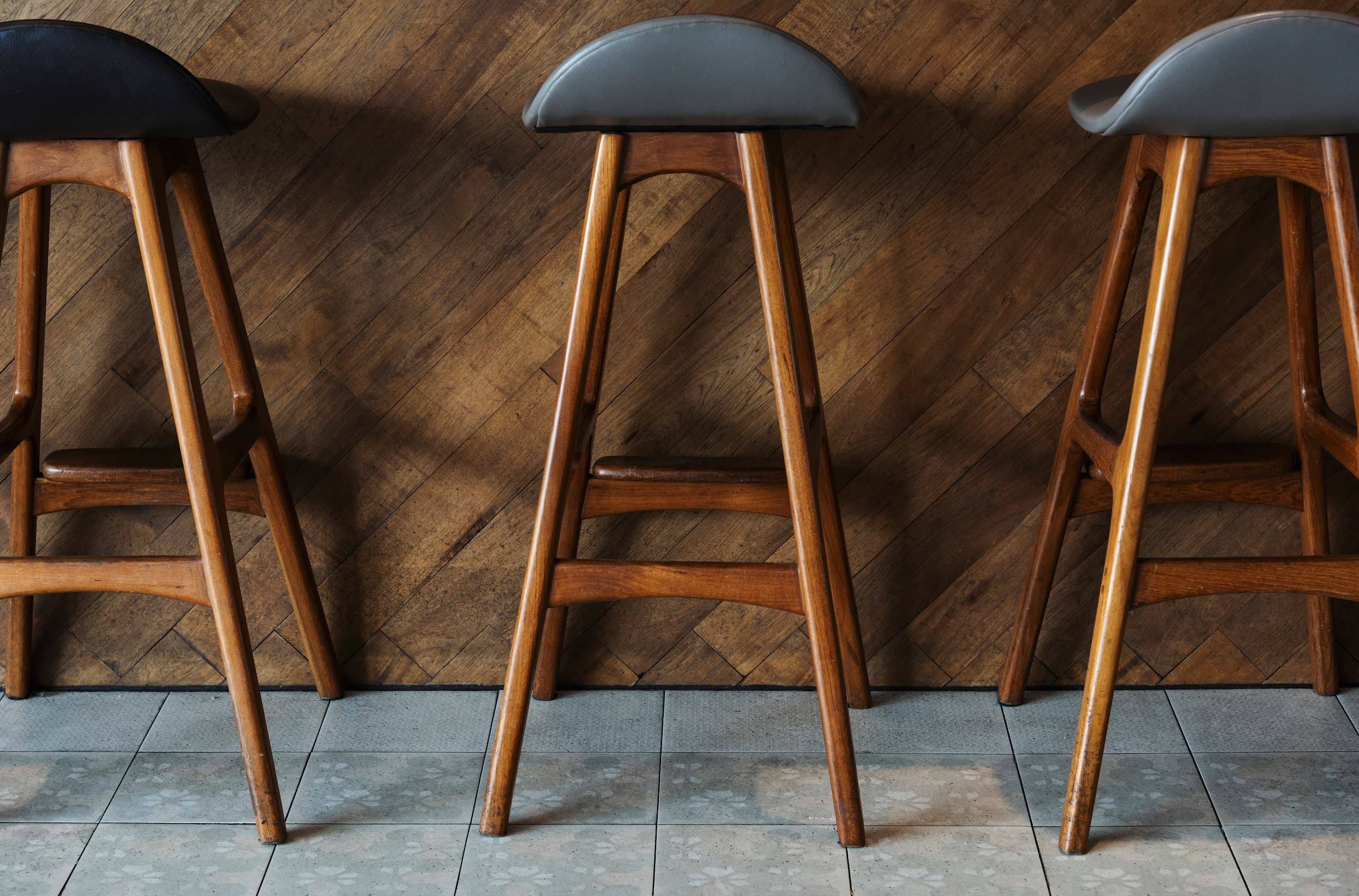 Tasmanian timber bar stools with upholstered seats